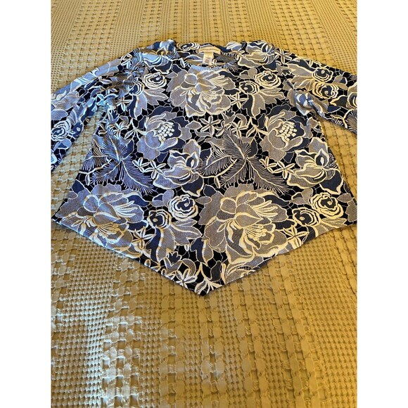 Alfred Dunner Blouse NEW Top Blue & White Pattern size Medium 3/4 Sleeve Dressy - Picture 8 of 12